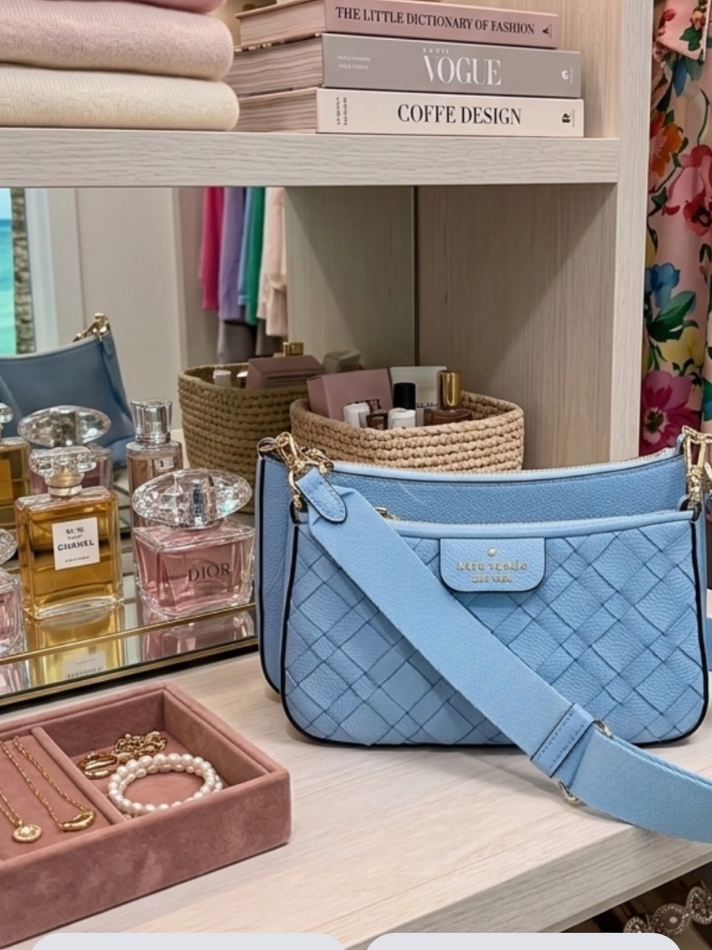 kate spade Quilted Sky Blue Shoulder Bag with Gold Hardware